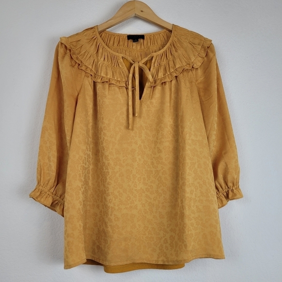 Current air Los Angeles mustard ruffled chiffon floral peasant top - Picture 9 of 9